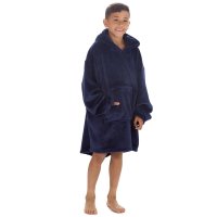 18C856: Kids Plain Over Sized Plush Hoodie- Navy (One Size - 7-13 Years)